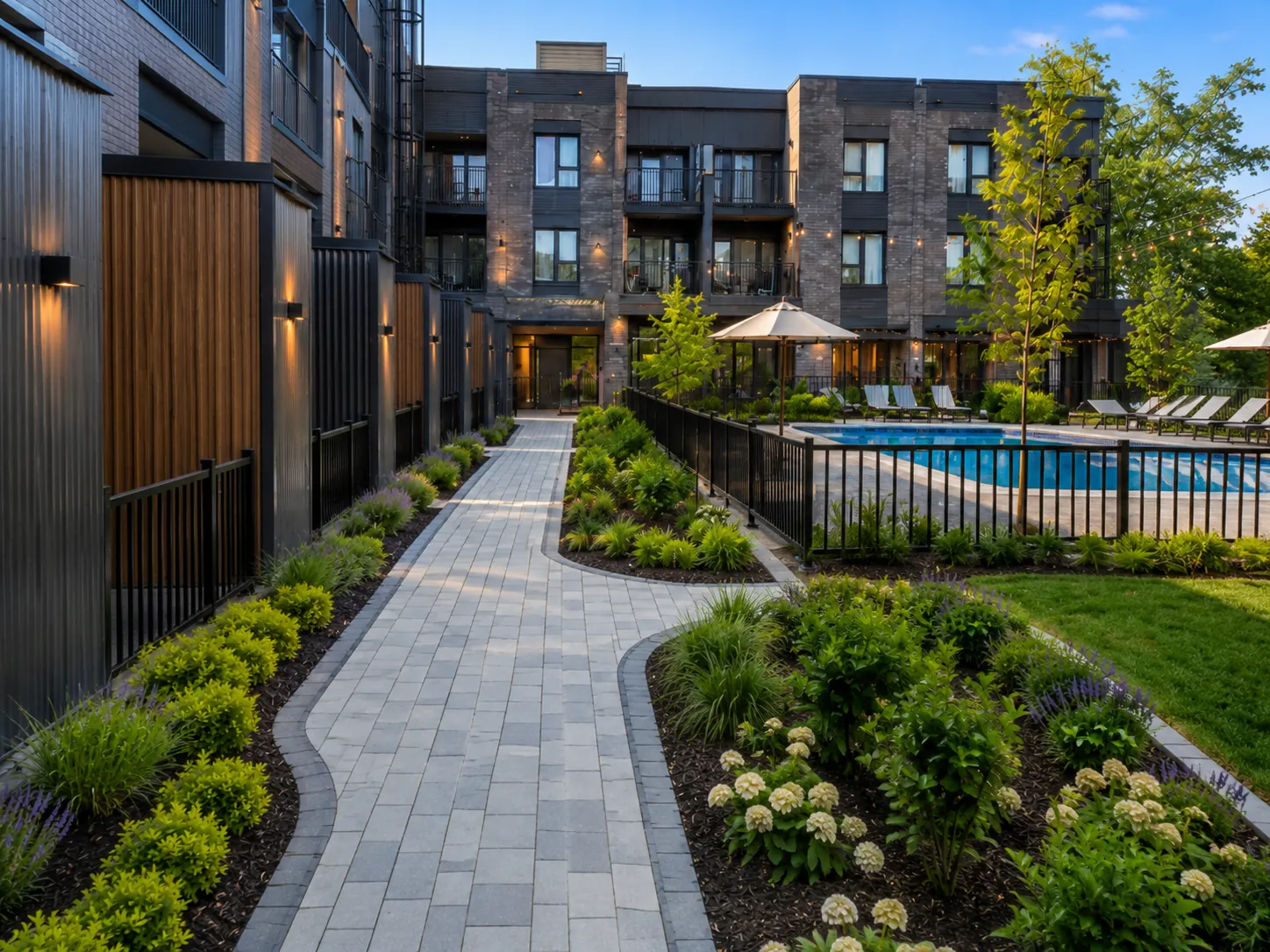 Espace commun extérieur d'un projet immobilier