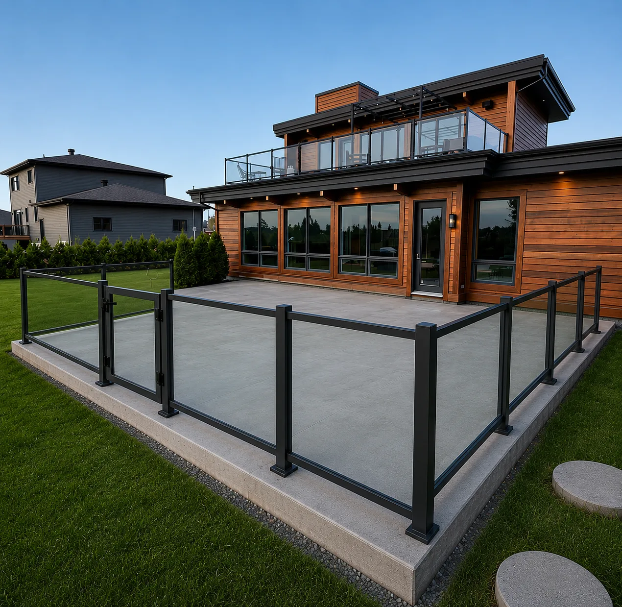 Garde-corps URailing en aluminium sur terrasse moderne